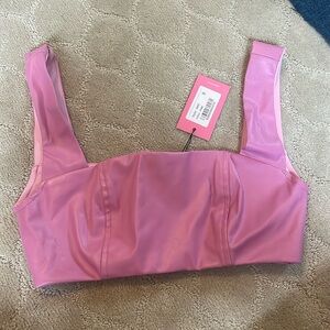 Pink Crop top Faux Leather